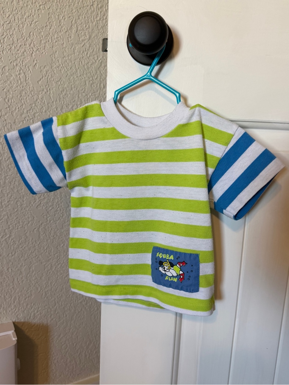 Buster Brown Lime Green, White & Blue Striped Short Sleeve Tee